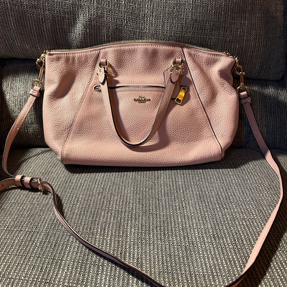 Coach Blush Pink Pebbled Leather Shoulder Satchel with Crossbody Strap